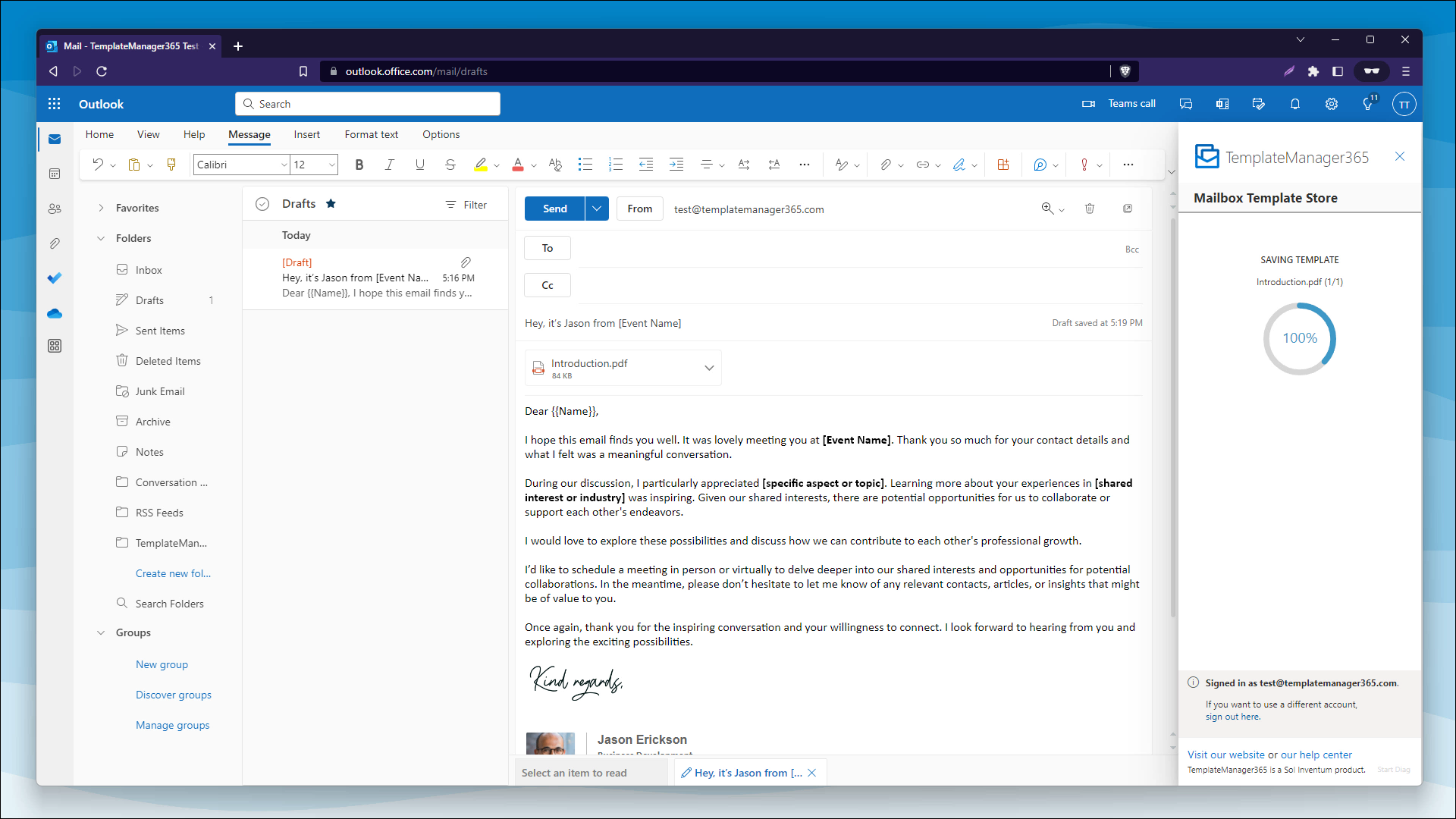 Saving email templates in Outlook